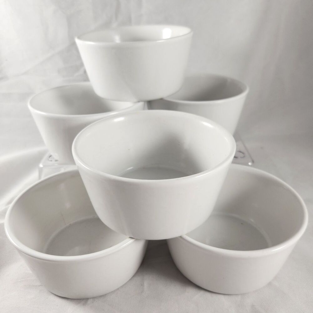 Set of 6 White Stoneware Bouillon Soup Bowls 8 oz Portugal Stackable Bistro